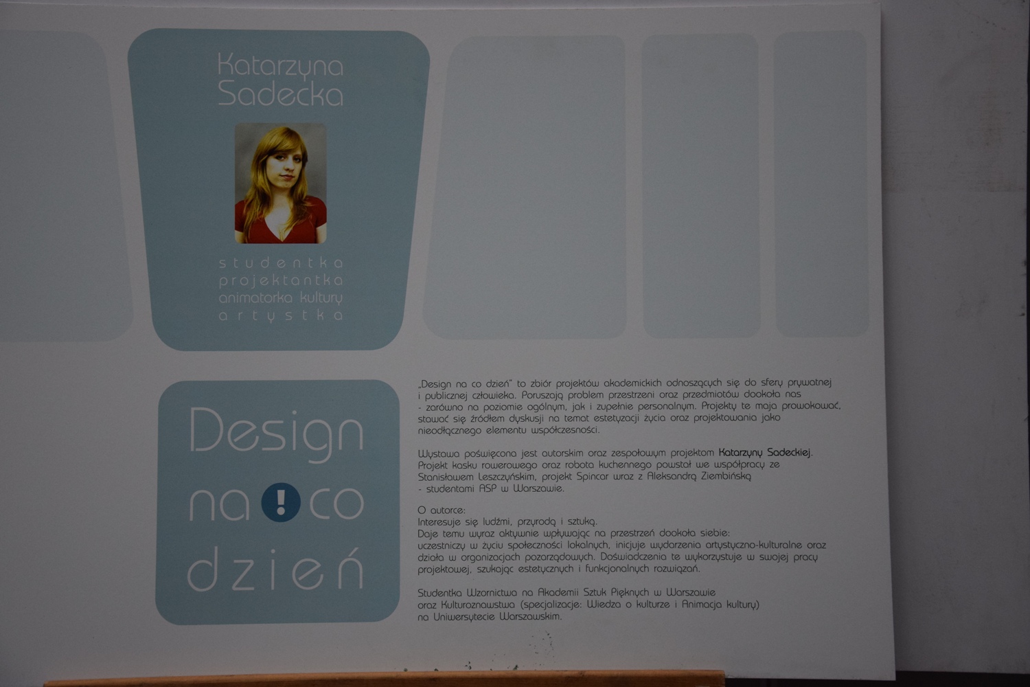 Pierwsza plansza wystawy "Design na co dzień" autorstwa Katarzyny Sadeckiej